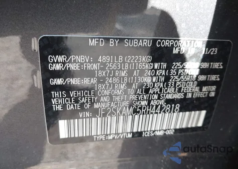 2024 Subaru Forester Touring from USA, damaged, VIN JF2SKAMC5RH442818